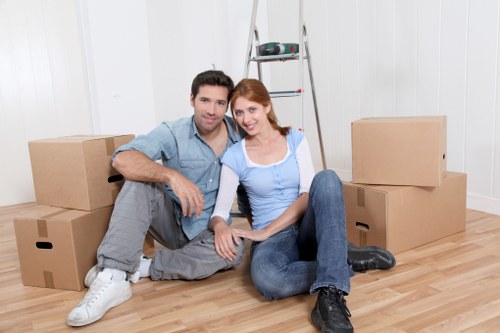 Household items packed and secured for transport in a moving van